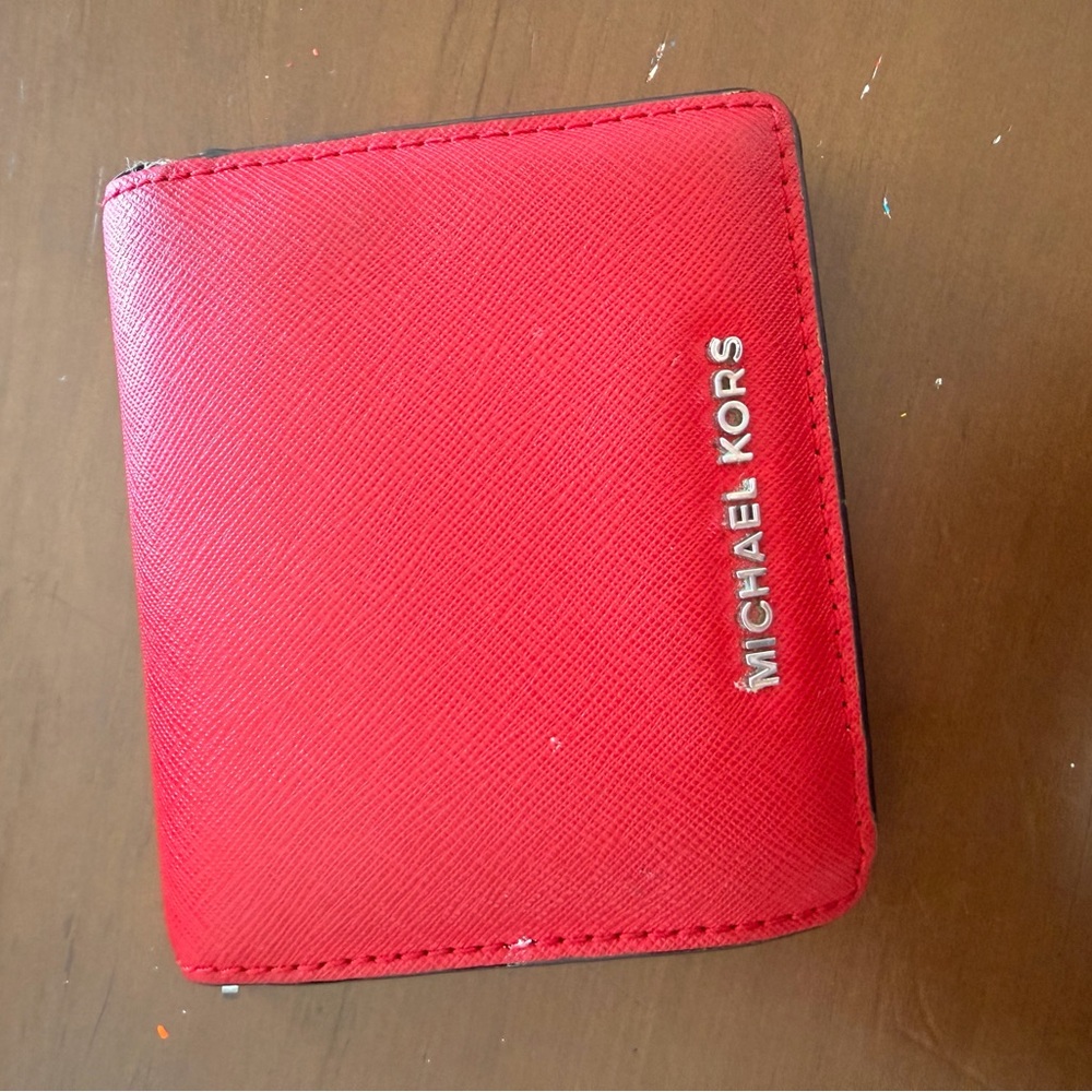 Michael Kors Red Saffiano Leather Card Holder with Logo